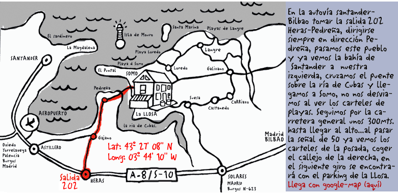 C&oacute;mo se llega a la Casa Rural en Cantabria, junto a la playa de Somo y la Bah&iacute;a de Santander. Turismo Rural de Calidad, Habitaciones y Apartamentos. Vivienda Rural. Tel&eacute;fono 942.51.06.02.