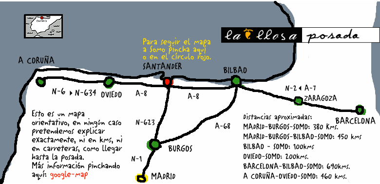 C&oacute;mo se llega a la Casa Rural en Cantabria, junto a la playa de Somo y la Bah&iacute;a de Santander. Turismo Rural de Calidad, Habitaciones y Apartamentos. Vivienda Rural. Tel&eacute;fono 942.51.06.02.