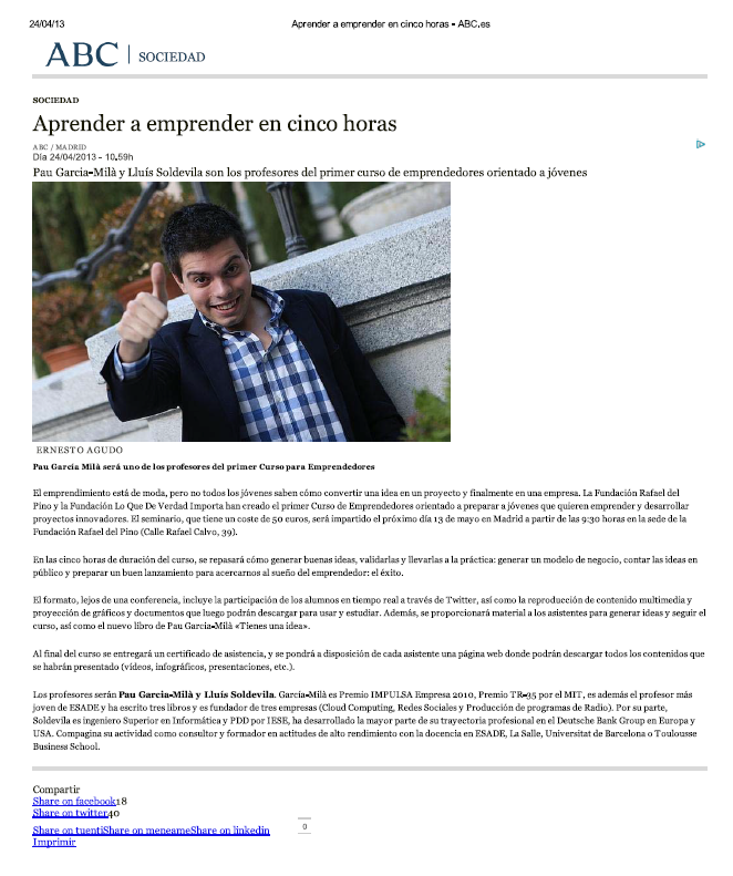 ABC 24/4/2013 - Aprender a emprender en cinco horas